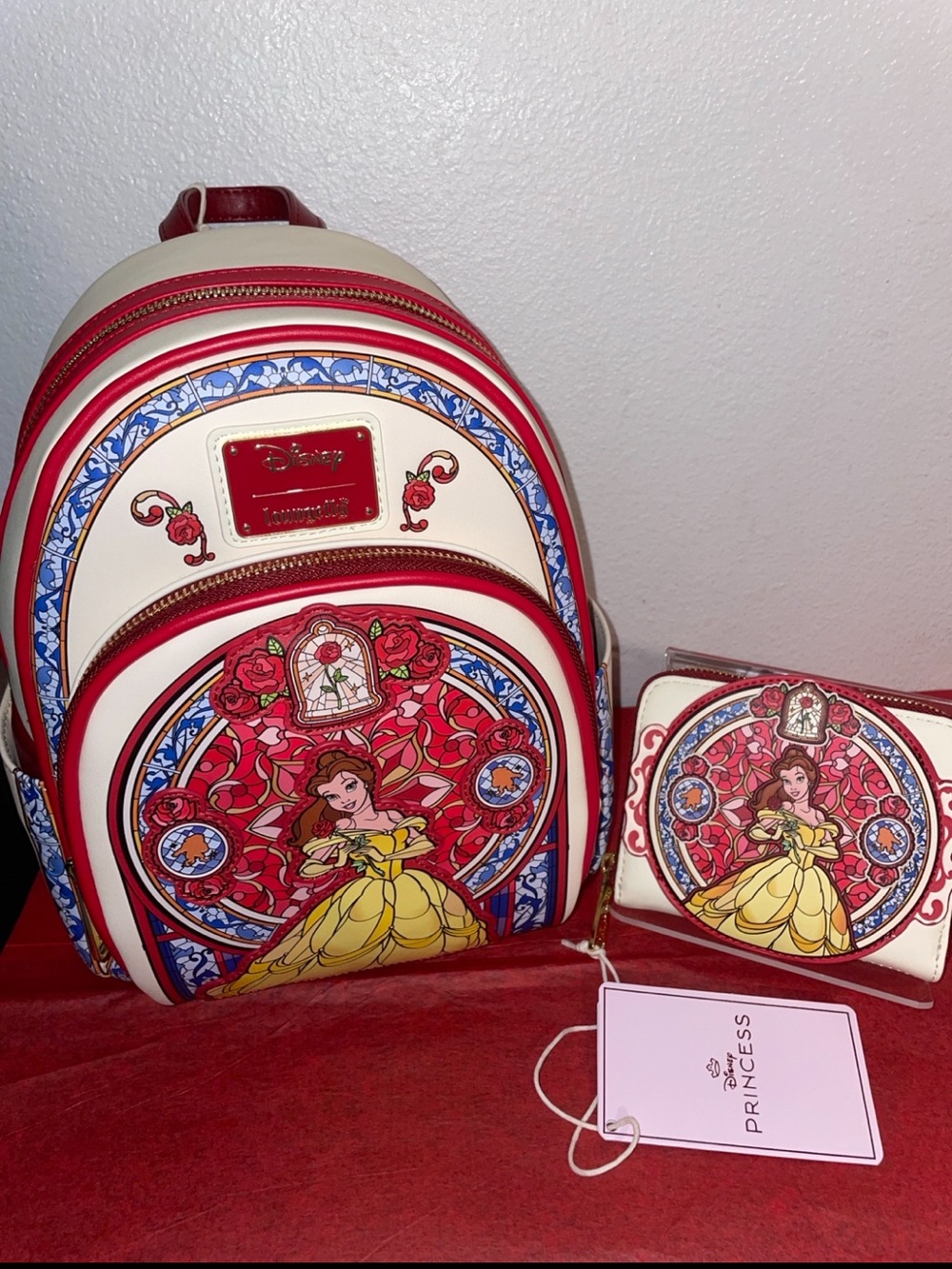 Loungefly Disney Beauty and the Beast Belle Rose Stained Glass Mini Backpack Set